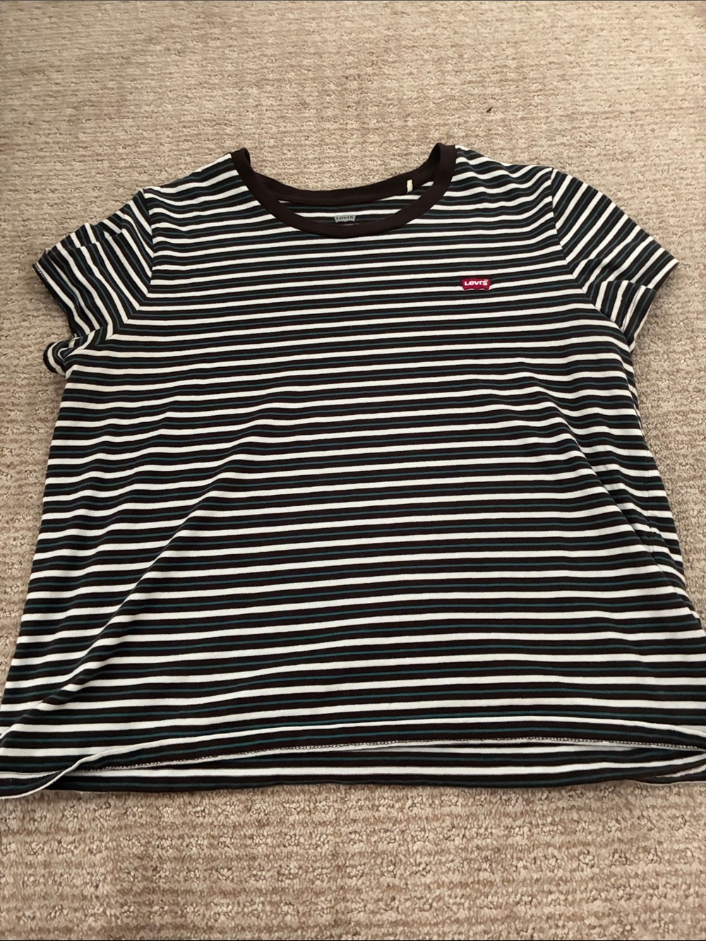 Levi's Black & White Striped Crew Tee with Red Logo